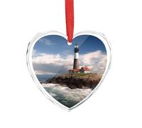 Sea Lighthouse Glass Heart Pendant for Christmas Ornament, Personalized Christmas Tree Ornaments, Timeless Friendship Keepsake Pendant for Couples Family Friends Xmas Decor