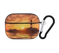 Sea Lighthouse in Sunset AirPods Pro Case Cover with Keychain Ring PC Hard Shell Protective Case for AirPods Pro 2nd for Women Men Generation Easy Open Full Drop Protection Cover Black-Style