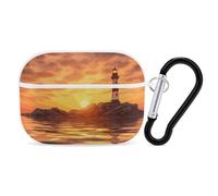 Sea Lighthouse in Sunset AirPods Pro Case Cover with Keychain Ring PC Hard Shell Protective Case for AirPods Pro 2nd for Women Men Generation Easy Open Full Drop Protection Cover White-Style