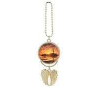 Sea Lighthouse in Sunset Car Hanging Ornament Rear View Mirror Pendant Lucky Presents Hanging Ornament Funny Car Pendant for Office Auto Home Decoration Golden-Style