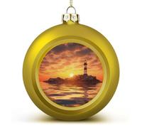 Sea Lighthouse in Sunset Christmas Ball Ornament Shatterproof Hanging Ball Ornaments with String Decorative Christmas Baubles for Xmas Tree Home Wedding Holiday Party Decor Supply