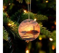 Sea Lighthouse in Sunset Christmas Ornaments - Xmas Tree Hanging Ornaments, Personalized Acrylic Circular Christmas Pendant for Holiday Keepsake Gifts