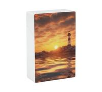 Sea Lighthouse in Sunset Cigarette Case - Portable Cigarette Box Lightweight Holder Case for Travel Waterproof Plastic Cigarettes Boxes Pocket Size Storage Box for 20 Cigarettes