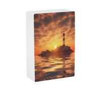Sea Lighthouse in Sunset Cigarette Case Stylish Lightweight Pocket Holder Case for Smoke Waterproof Cigarette Dispenser Cigarettes Accessories for Outdoor Camping Hiking