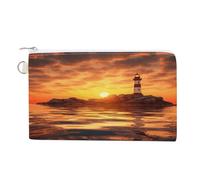 Sea Lighthouse in Sunset Coin Purse Canvas Wallet with Zipper Portable Mini Change Pouch Cute Money Pouch Small Organizer Coin Card Key Holder for Women Girls Daily Use Gift