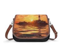 Sea Lighthouse in Sunset Crossbody Bag for Women Shoulder Purse | Leather Hobo Bag with Adjustable Strap, Large Capacity Satchel Bag, Versatile Casual Daypack for Shopping, Travel, Work