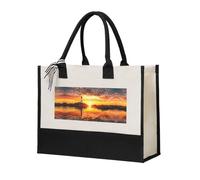 Sea Lighthouse In Sunset Elegant Women'S Temperament, Canvas Stitching Handbag