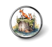 Sea Lighthouse in Sunset Lapel Pin Round Brooch for Men & Women Alloy Suit Accessories, 1" Lightweight Tie Pin, Hand Drawn Fox, Circular