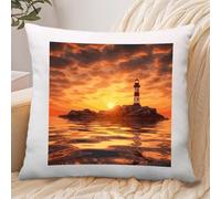 Sea Lighthouse in Sunset Pillowcase Linen for Home Use, Soft Comfortable Pillow Cover with Invisible Zipper, Breathable Pillow Cases 40x40cm for Luxury Hotel, Living Room, Bedroom