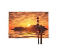 Sea Lighthouse in Sunset Placemats Set of 6 12x18 Inch Table Mats Heat & Stain Resistant Canvas Place Mats Farmhouse Reusable Kitchen Table Protector for Dining Office Wedding Party Decor