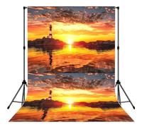 sea lighthouse in sunset Printed Shooting Backdrop Cloth, Soft Wrinkle Free Background, Versatile Studio Display Prop