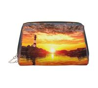Sea Lighthouse in Sunset PVC Leather Makeup Bag Cosmetic Pouch Travel Organizer Toiletry Clutch