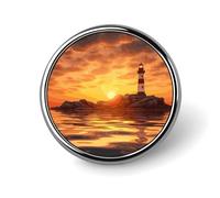 Sea Lighthouse in Sunset Round Badge Cute Enamel Lapel Pin Brooches Button Pin Personalized Clothing Decoration Unisex Badge Holder Hats Bags Shirts Decor