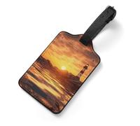 Sea Lighthouse in Sunset Suitcase Tags Personalized Luggage Tag with Privacy Cover ID Card Slot for Travel Luggage Bag, Unique Design Name Tags for Suitcases, Backpacks & Gifts
