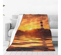 Sea Lighthouse in Sunset Throw Blanket for Couch, Plush Fuzzy Soft Flannel Blankets and Throws for Sofa, 40"x30" Bed Blankets for Travel Camping Chair, All Season Warm Fleece Blanket