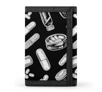 Sea Lighthouse in Sunset TriFold Wallet with 8 Card Slots, Slim Zipper Coin Pocket, Divided Billfold for Men Women, Bottles and Plaster, One Size, Modern