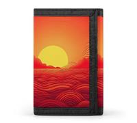 Sea Lighthouse in Sunset TriFold Wallet with 8 Card Slots, Slim Zipper Coin Pocket, Divided Billfold for Men Women, Red Sunrise, One Size, Modern