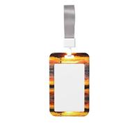 Sea Lighthouse in Sunset Vertical Id Card Badge Holder with Neck Strap, Printed Waterproof Name Card Holder for Work Office Nurse School