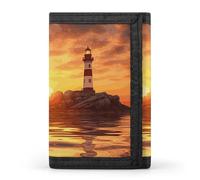 Sea Lighthouse in Sunset Wallet Minimalist Mens Slim Trifold Wallets Modern Fashion Wallets Anti-Theft Wallet Holds Cards And Cash
