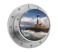 Sea Lighthouse Kitchen Timer - Mechanical Visual Timer, Stainless Steel Digital Timers with Magnetic Base Egg Timers for Hard Boiled Eggs 60-Minute Countdown Kitchen Clock for Cooking