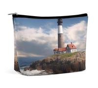 Sea Lighthouse Makeup Bag, Portable PU Leather Cosmetic Bag with Zipper Pouch, Waterproof Travel Toiletry Bag for Women Men