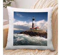 Sea Lighthouse Pillowcase Linen for Home Use, Soft Comfortable Pillow Cover with Invisible Zipper, Breathable Pillow Cases 40x40cm for Luxury Hotel, Living Room, Bedroom