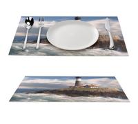 Sea Lighthouse Placemat, 1 PCS PVC Placemats Washable Non-Slip Place Mats for Dining Table, Wipeable Table Mat for Party Kitchen Dining Decor