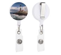 Sea Lighthouse Retractable Badge Holder with Clip Badge Reels ID Card Vertical Lanyard Holder with Carabiner Reel Clip Badge Holder for Office Work Employee
