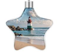 Sea Lighthouse Sandbeach 3D Christmas Hanging Ornaments Star Pendant Xmas Ornament Farmhouse Christmas Tree Decoration for Fireplace Window Crafts Holiday Party Supply Home Decor