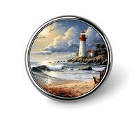 Sea Lighthouse Sandbeach Badge Holder Exquisite Round Badge with Picture Pin DIY Button Badges Personalized Metal Button Pin Fashion Brooch Crafts Gifts Clothes Decorative Pins