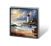 Sea Lighthouse Sandbeach Brooch Pin Cute Button Badge Aluminum Alloy Button Pins Rectangle Lapel Pin Elegant Memorial Pins Square Brooches for Clothing Backpack Jackets Decoration