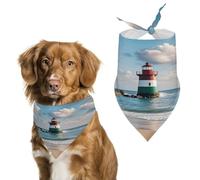 Sea Lighthouse Sandbeach Dog Bandana Adjustable Pet Scarf Soft Washable Polyester Triangle Bib Lightweight Breathable Pet Bib for Dogs Cats Puppies Suitable for Holiday Birthday