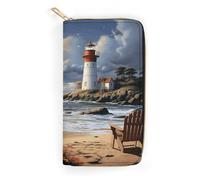 Sea Lighthouse Sandbeach Leather Wallet, Bifold Stylish Wallets, Credit Card Holder for Passport Covers, Purse Passport Bag for Men Women