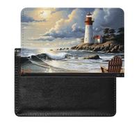 Sea Lighthouse Sandbeach Passport Holder Premium PU Leather Passport Cover Portable Travel Passport Protector Case Unisex Travel Essentials Document Organizer for Vacation Business Trips