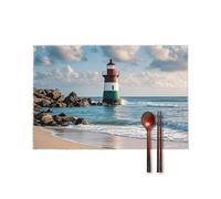 Sea Lighthouse Sandbeach Placemats Set of 6 12x18 Inch Table Mats Heat & Stain Resistant Canvas Place Mats Farmhouse Reusable Kitchen Table Protector for Dining Office Wedding Party Decor