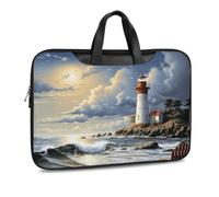 Sea Lighthouse Sandbeach Printed Leather Shoulder Messenger Bag Briefcase for Men Women Travel Business Office Hangbag Laptop Pack Crossbody