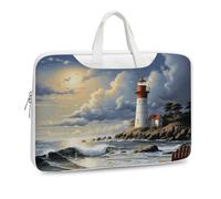 Sea Lighthouse Sandbeach Printed Leather Shoulder Messenger Bag Briefcase for Men Women Travel Business Office Hangbag Laptop Pack Crossbody