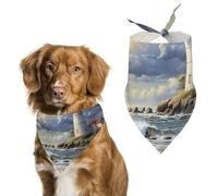 Sea Lighthouse Sandbeach Printed Pet Scarf Polyester Triangle Scarf - One Size (27.6in X 11.8in)