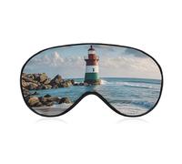 Sea Lighthouse Sandbeach Sleep Mask Comfort Travel Eye Masks with Adjustable Elastic Strap Soft Funny Block Light Sleep Eye Cover for Side Sleeper for Nap Men Women Gift