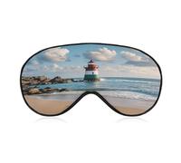 Sea Lighthouse Sandbeach Sleep Mask for Men Women Elastic Strap Eyeshade Lightweight Sleeping Blindfold Soft Breathable Eye Cover Comfortable Sleep Shade Cover for Sleeping Travel