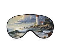 Sea Lighthouse Sandbeach Sleep Mask Soft Comfortable Eye Mask with Adjustable Strap Eye Cover Eye Shade for Men Women Work Travel