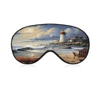 Sea Lighthouse Sandbeach Sleeping Mask Sleep Mask for Side Sleeper Relaxing Zero Pressure Night Blindfold Light Block-Out Eye Mask for Sleep with Easy Adjustable Strap