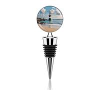 Sea Lighthouse Sandbeach Wine Stopper Zinc Alloy Beverage Bottle Stopper Reusable Leak Proof Wine Cork Cute Champagne Saver Decorative Bottle Sealer Plug Gift for Men Women