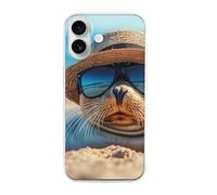 Sea Lion Beach Printed Phone Case Compatible with iPhone 16 Series TPU Anti-fingerprint Protective Cover for Women Men