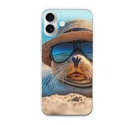 Sea Lion Beach Printed Phone Case Compatible with iPhone 16 Series TPU Anti-fingerprint Protective Cover for Women Men