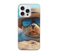 Sea Lion Beach Printed Phone Case Compatible with iPhone 16 Series TPU Anti-fingerprint Protective Cover for Women Men