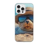 Sea Lion Beach Printed Phone Case Compatible with iPhone 16 Series TPU Anti-fingerprint Protective Cover for Women Men
