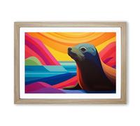 Sea Lion Colour Field No.2 Framed Wall Art Print, Ready to Hang Picture for Living Room Bedroom Home Office, Oak A2 (66 x 48 cm)