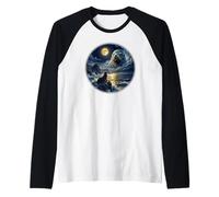 Sea Lion Looking at The Moon Ocean Scene Raglan Baseball Tee