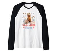 Sea Lion Mom Leopard Bow Tie Colorful Flowers Mother's Day Raglan Baseball Tee